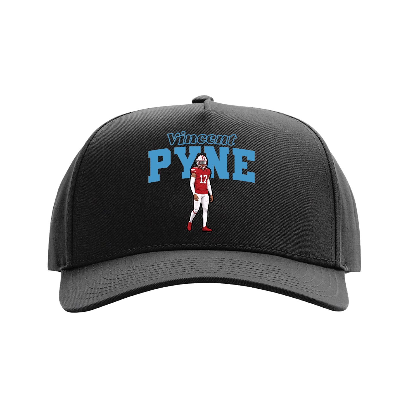 Full Fabric Five-Panel Champ Cap — Name Arch in Black