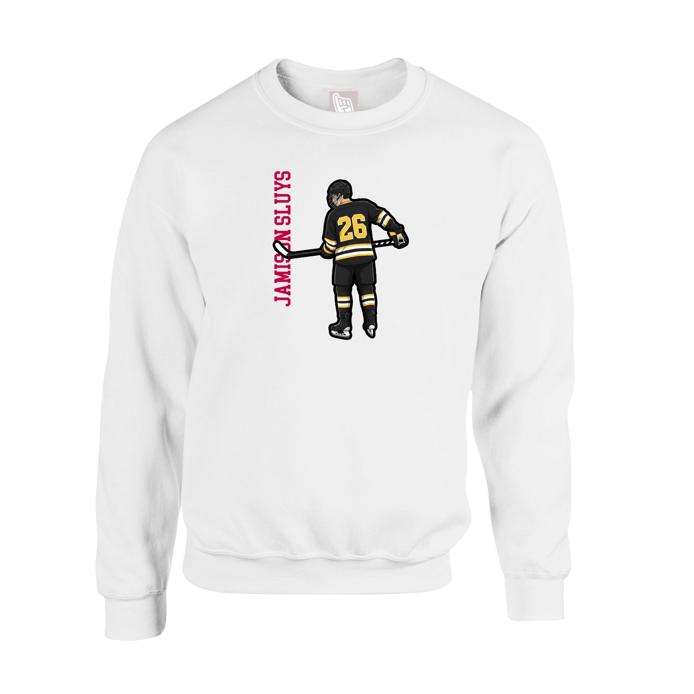 Fleece Crew — Name Vertical in White