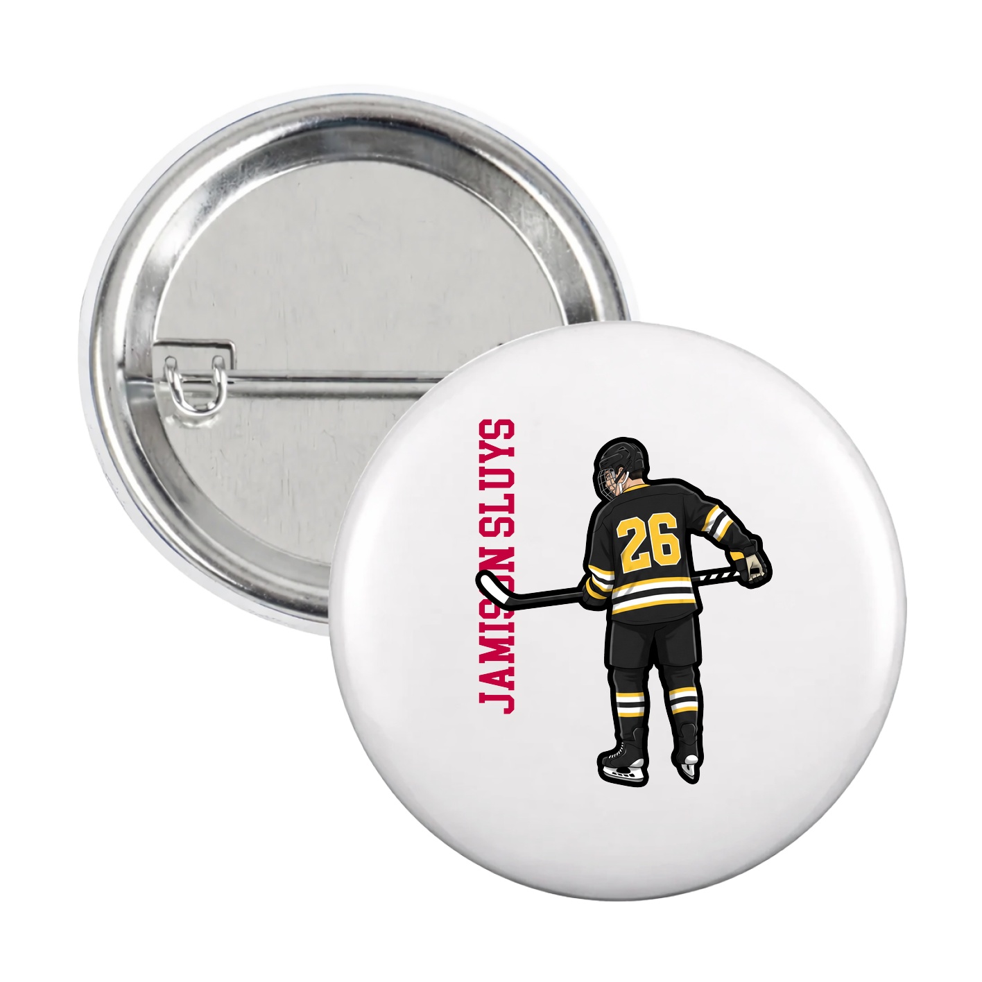 Game Day Button — Name Vertical in White