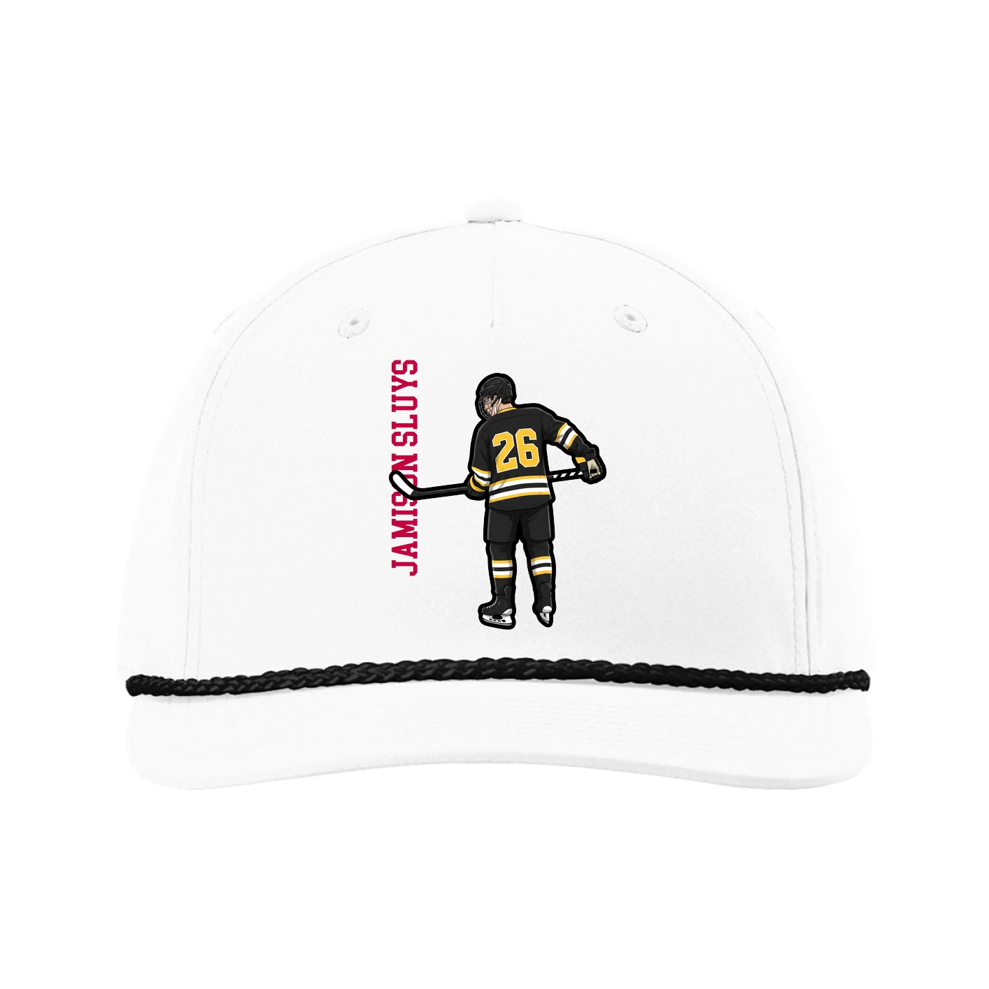 Five-Panel Classic Rope Cap — Name Vertical in White