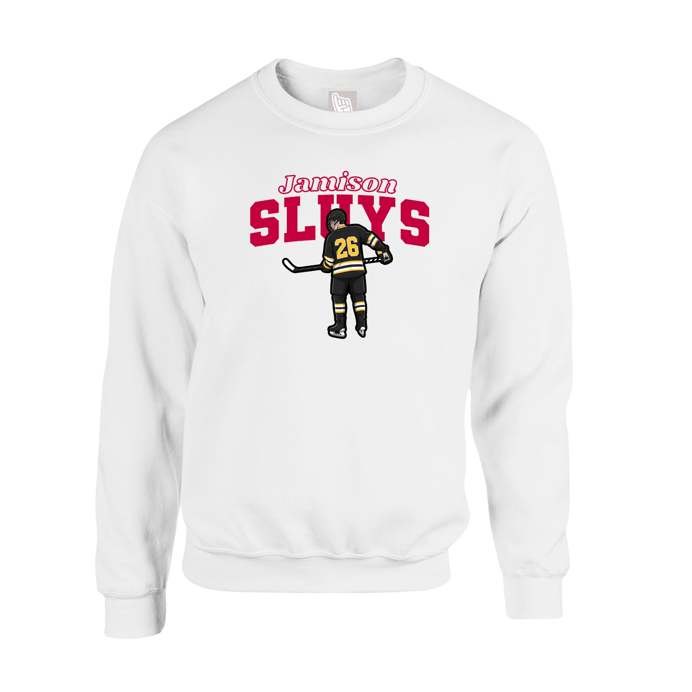 Fleece Crew — Name Arch in White
