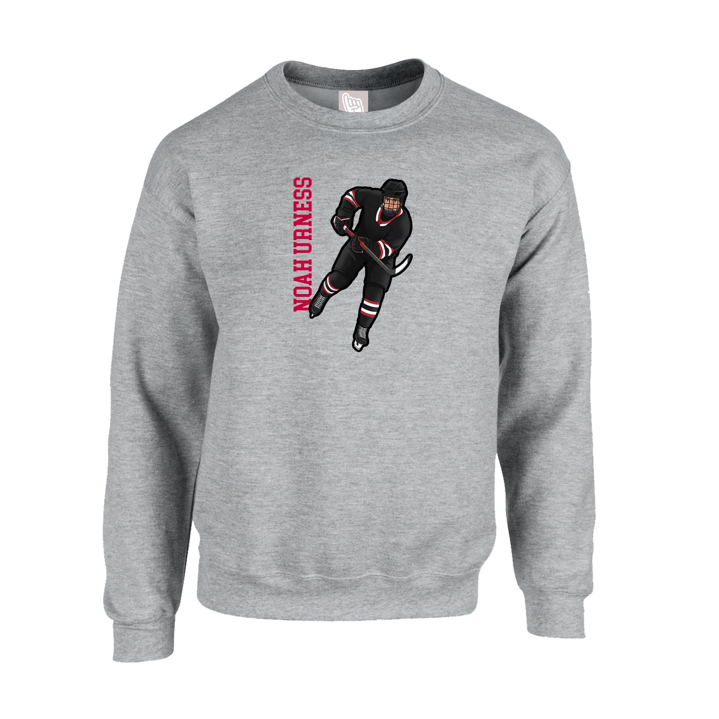 Fleece Crew — Name Vertical in Grey