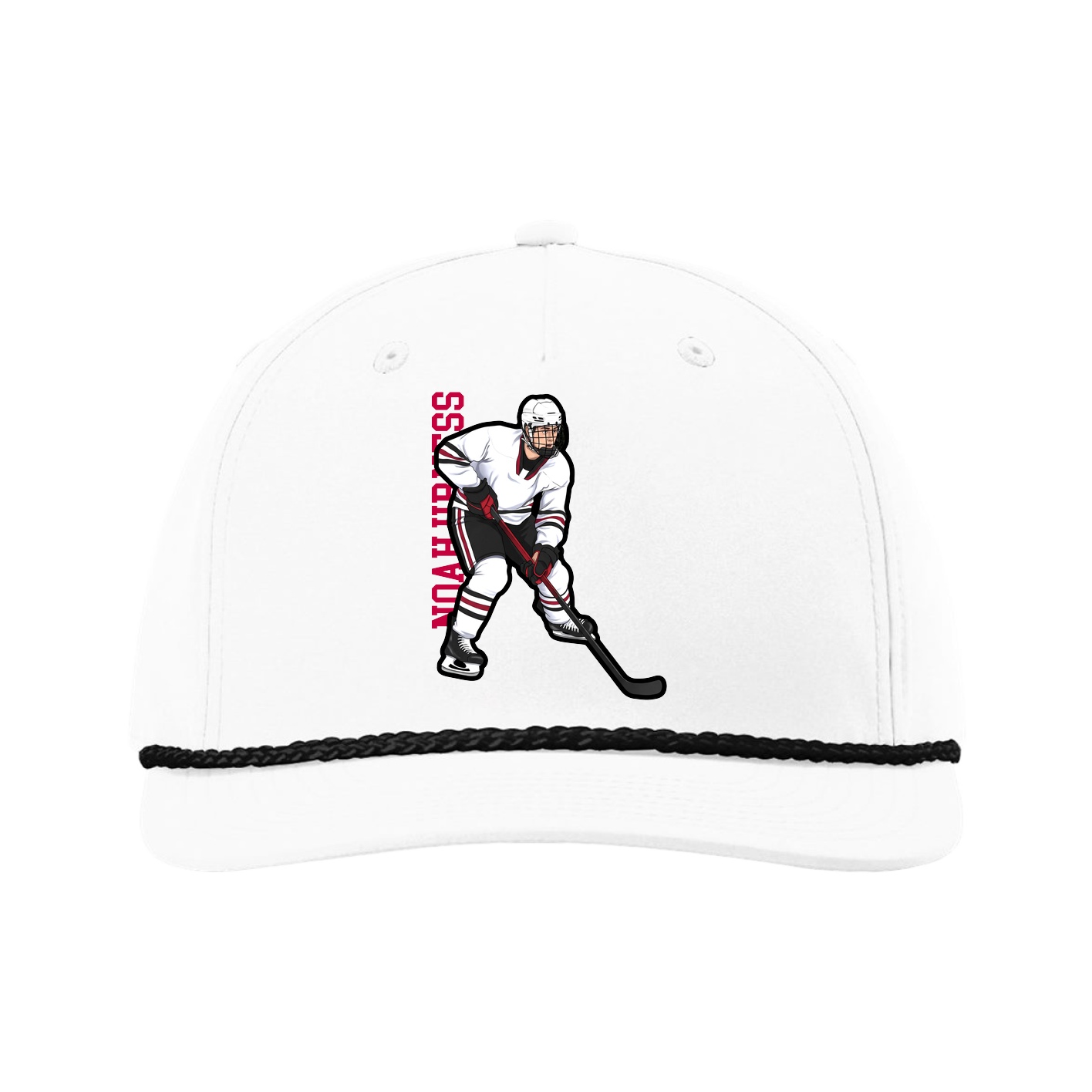 Five-Panel Classic Rope Cap — Name Vertical in White