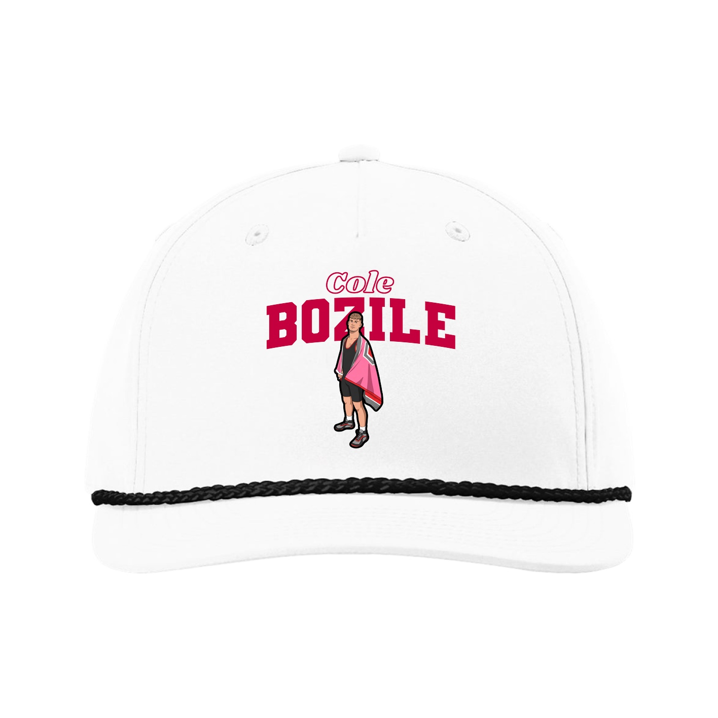 Five-Panel Classic Rope Cap — Name Arch in White