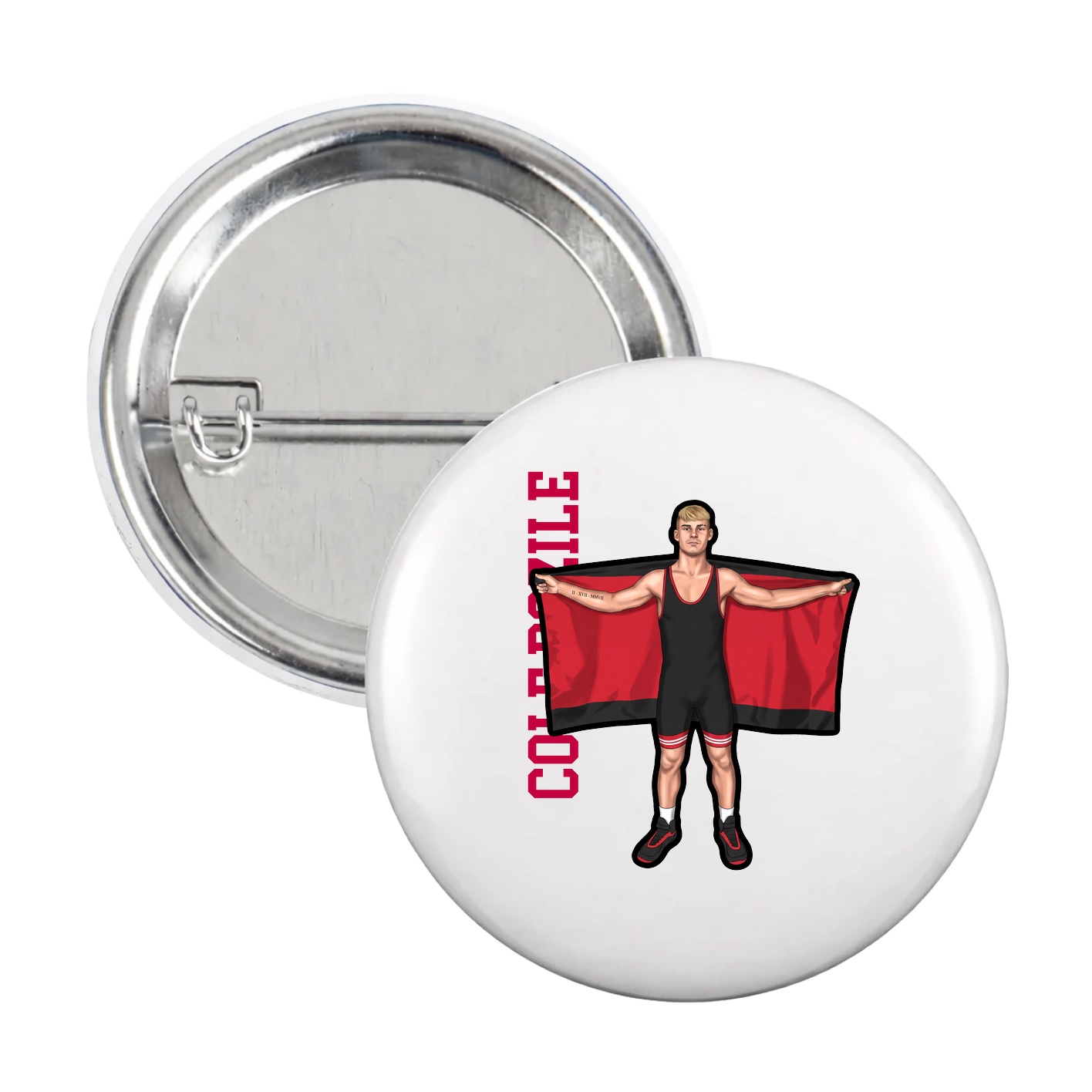 Game Day Button — Name Vertical in White