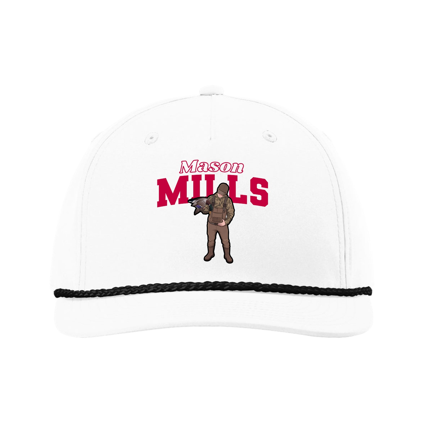Five-Panel Classic Rope Cap — Name Arch in White