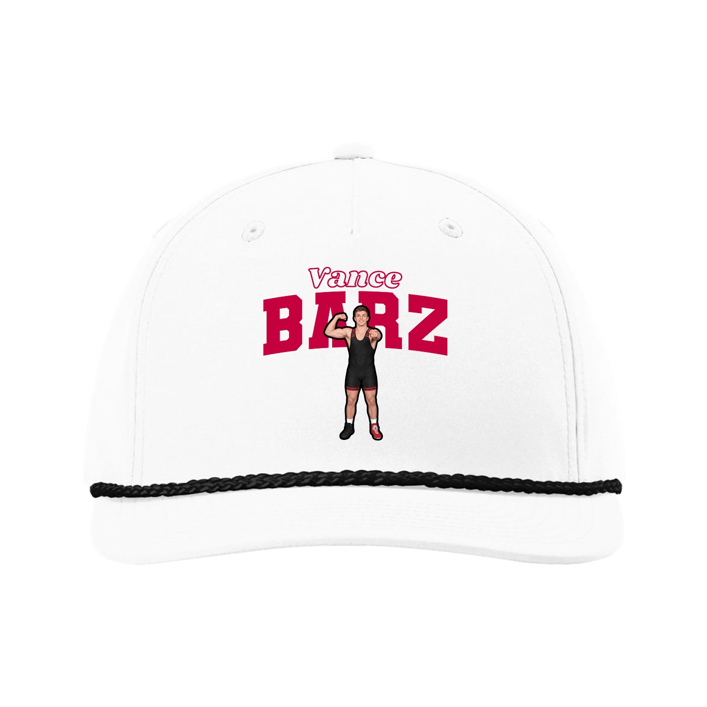 Five-Panel Classic Rope Cap — Name Arch in White