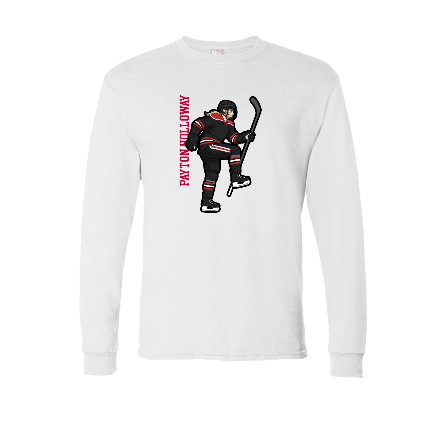 Long Sleeve Tee — Name Vertical in White