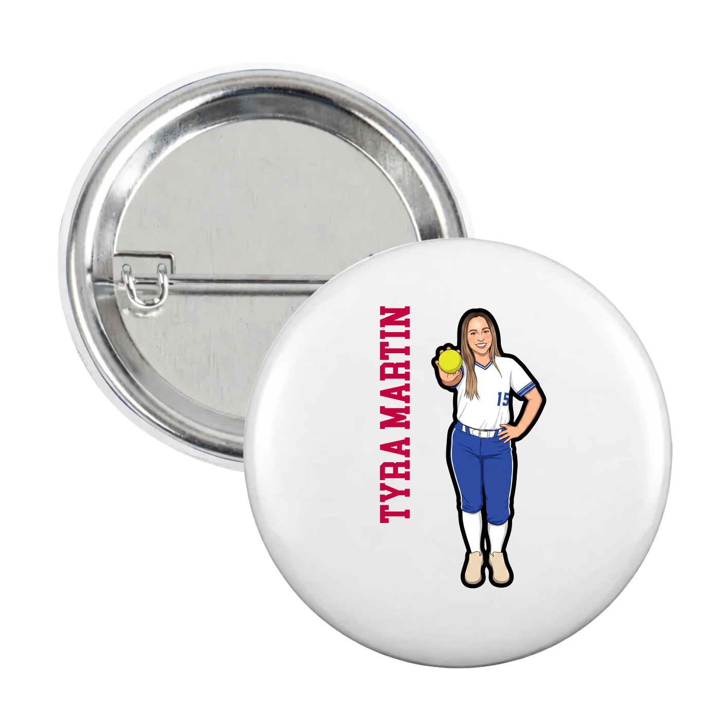 Game Day Button — Name Vertical in White