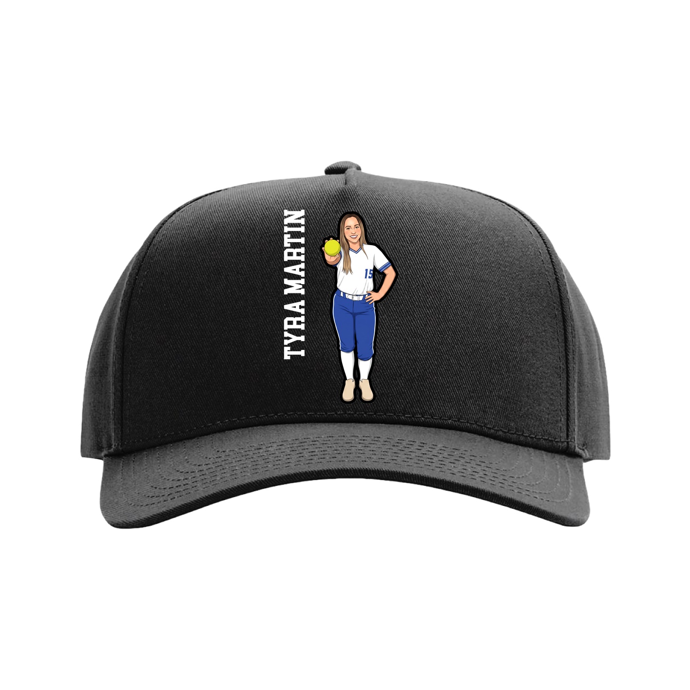 Full Fabric Five-Panel Champ Cap — Name Vertical in Black