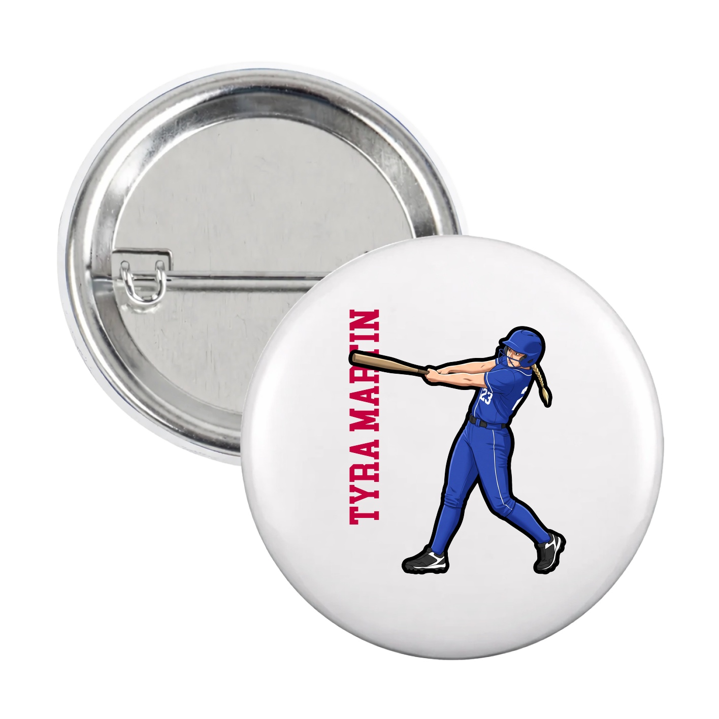Game Day Button — Name Vertical in White