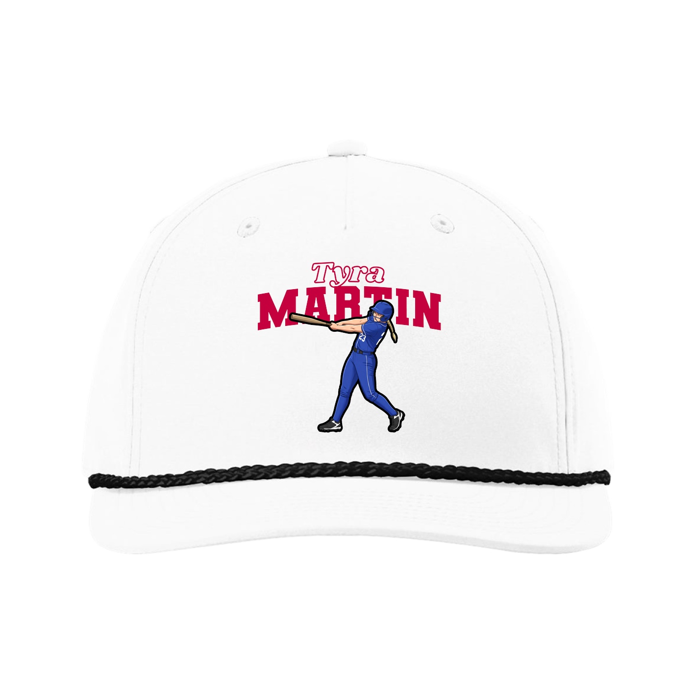 Five-Panel Classic Rope Cap — Name Arch in White
