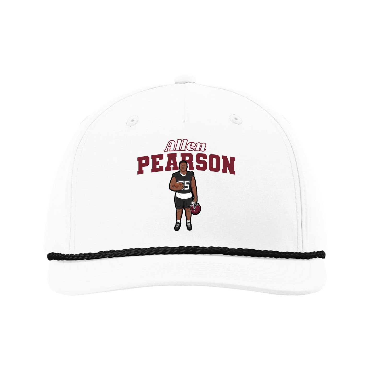 Five-Panel Classic Rope Cap — Name Arch in White