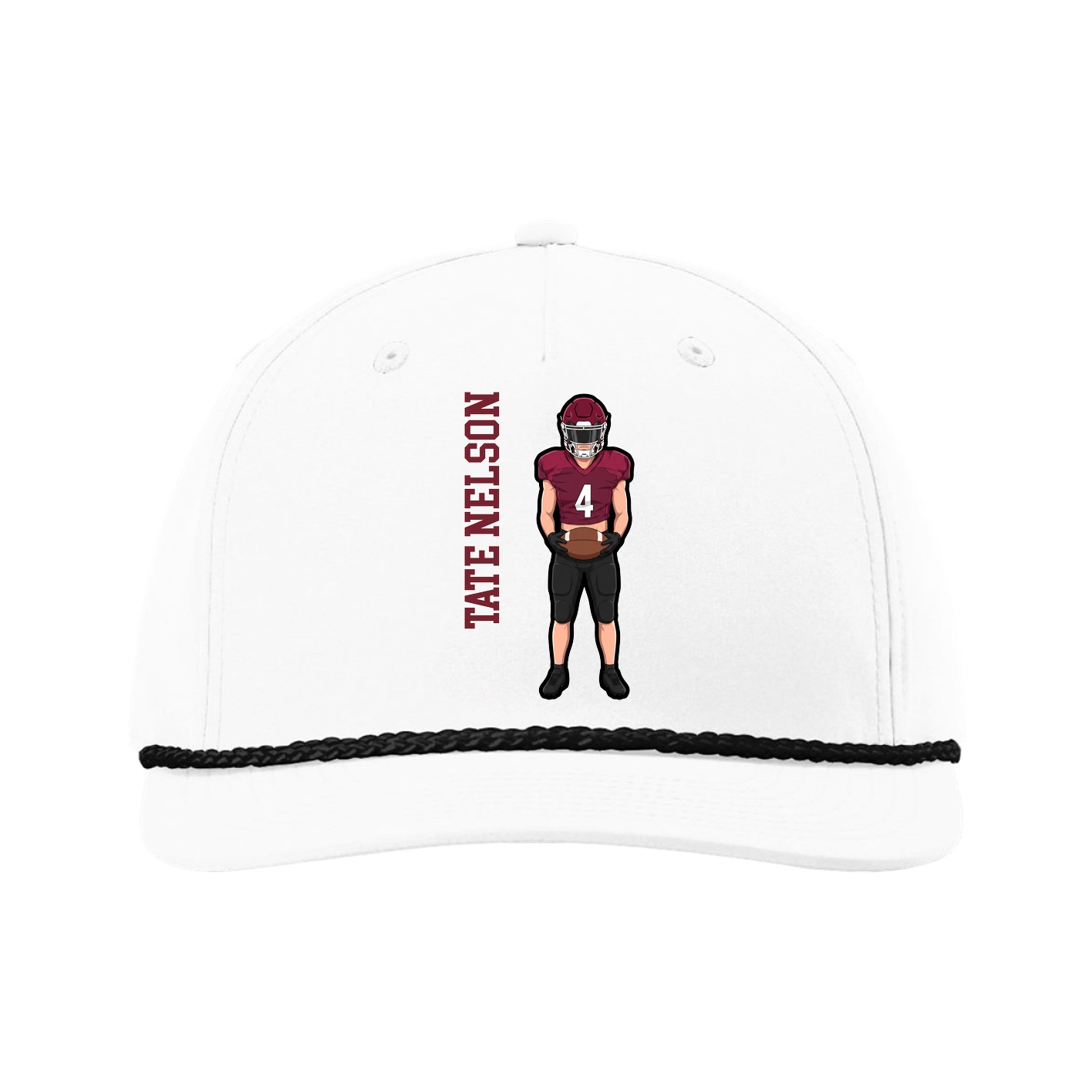 Five-Panel Classic Rope Cap — Name Vertical in White