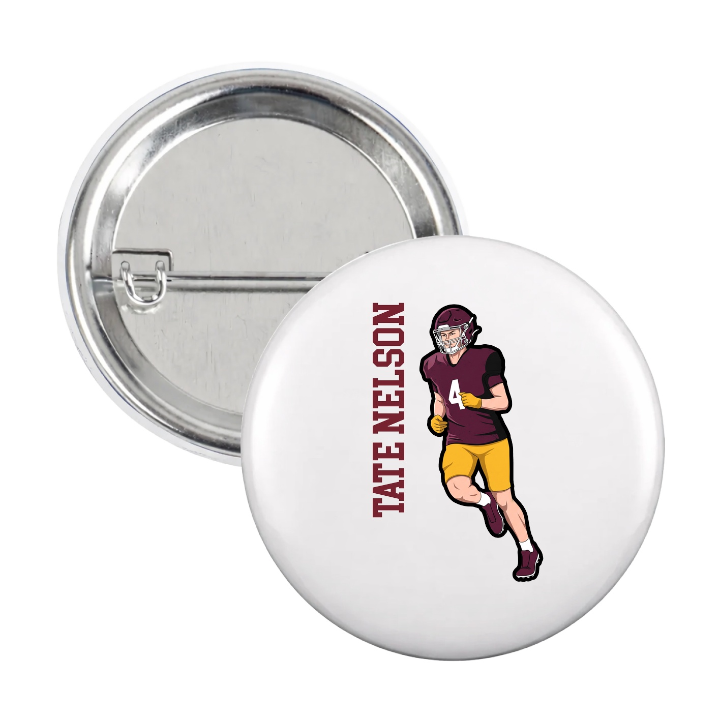 Game Day Button — Name Vertical in White