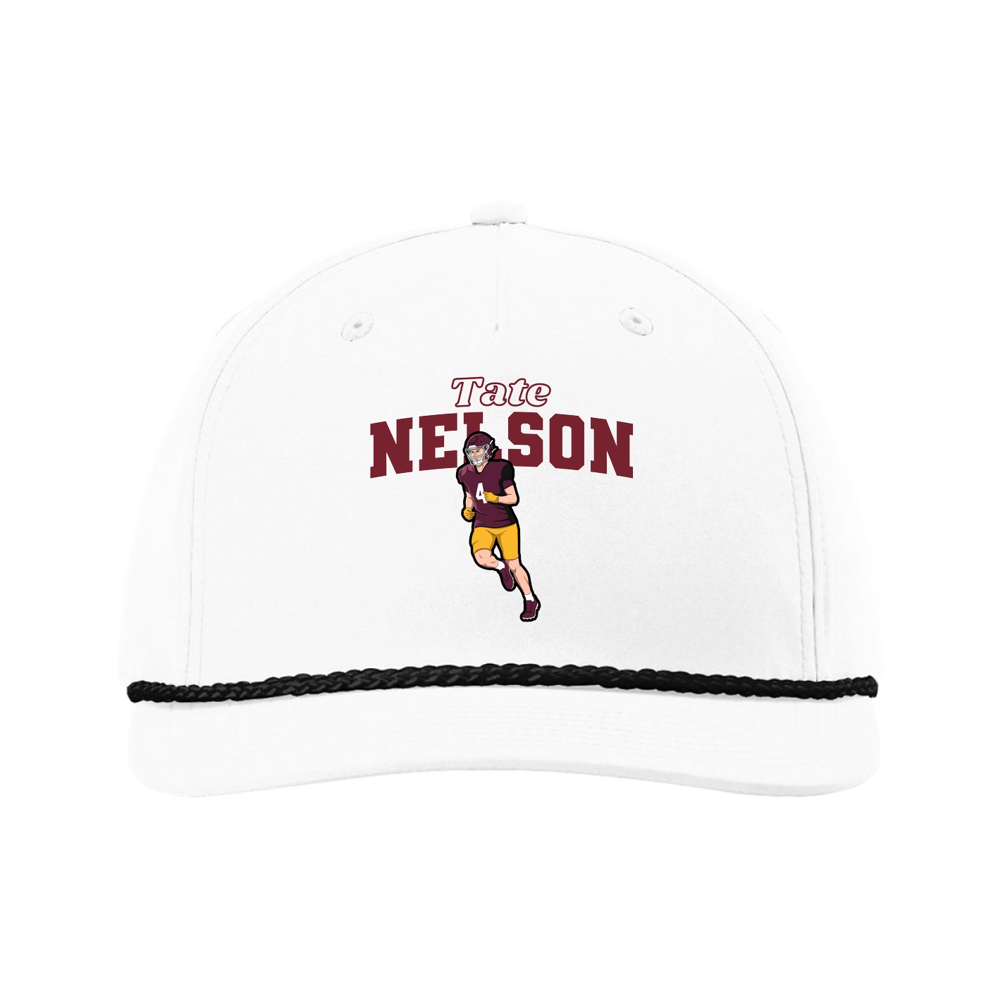 Five-Panel Classic Rope Cap — Name Arch in White