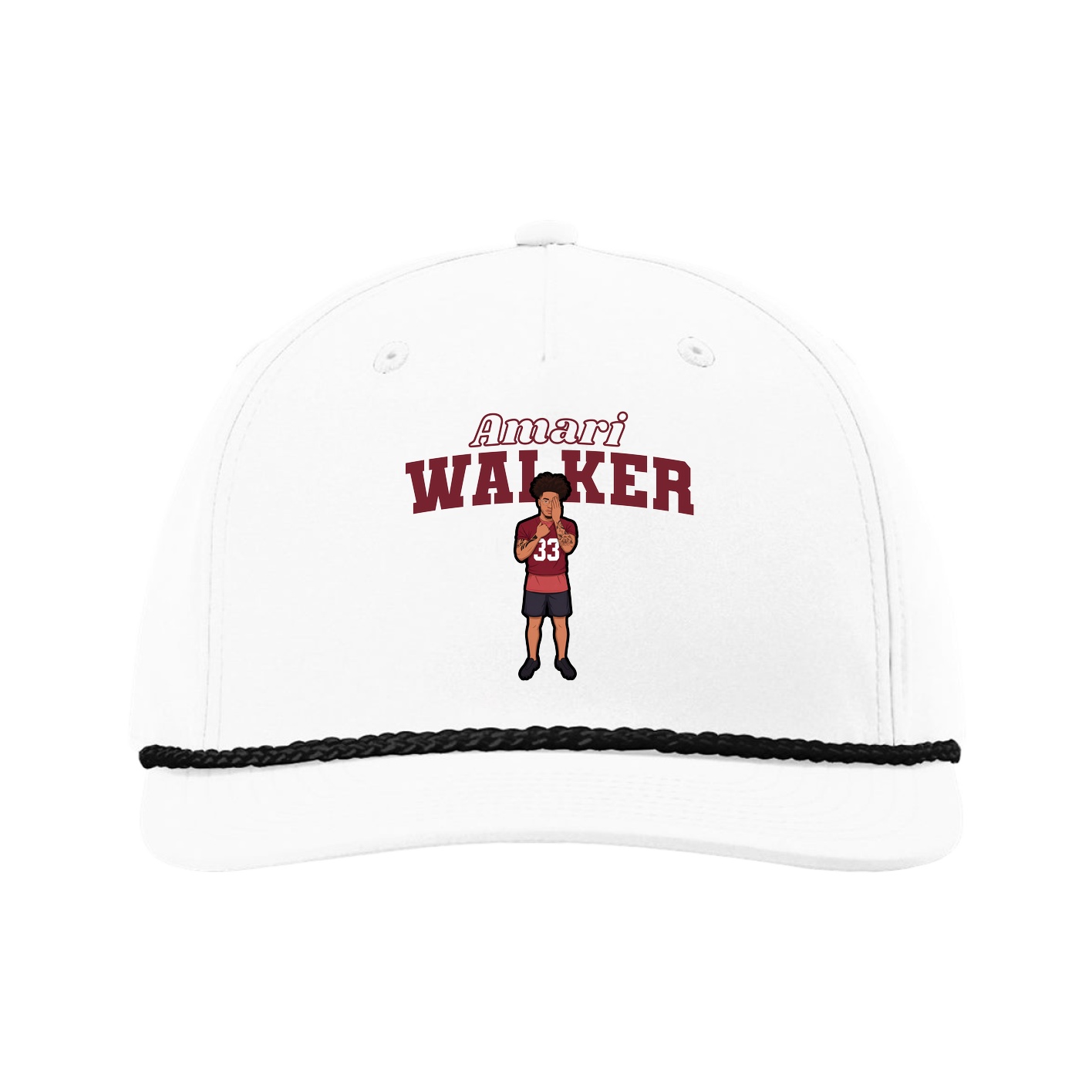Five-Panel Classic Rope Cap — Name Arch in White