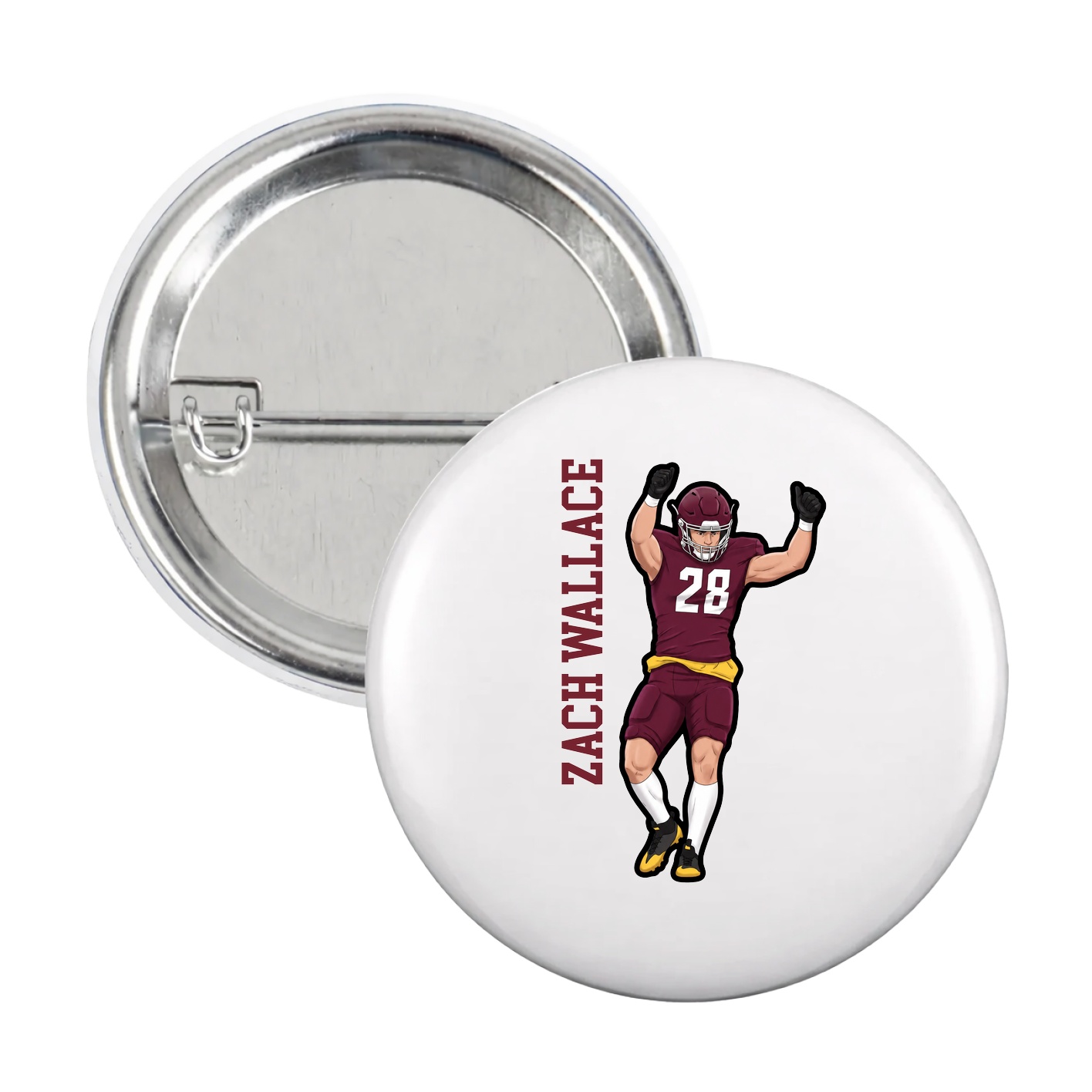 Game Day Button — Name Vertical in White