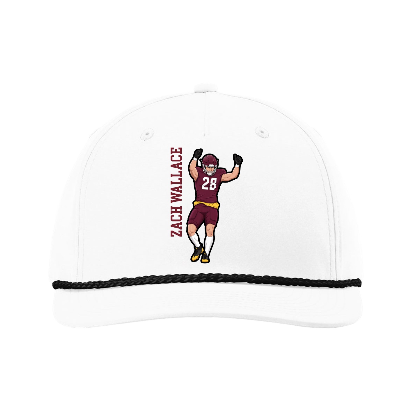Five-Panel Classic Rope Cap — Name Vertical in White
