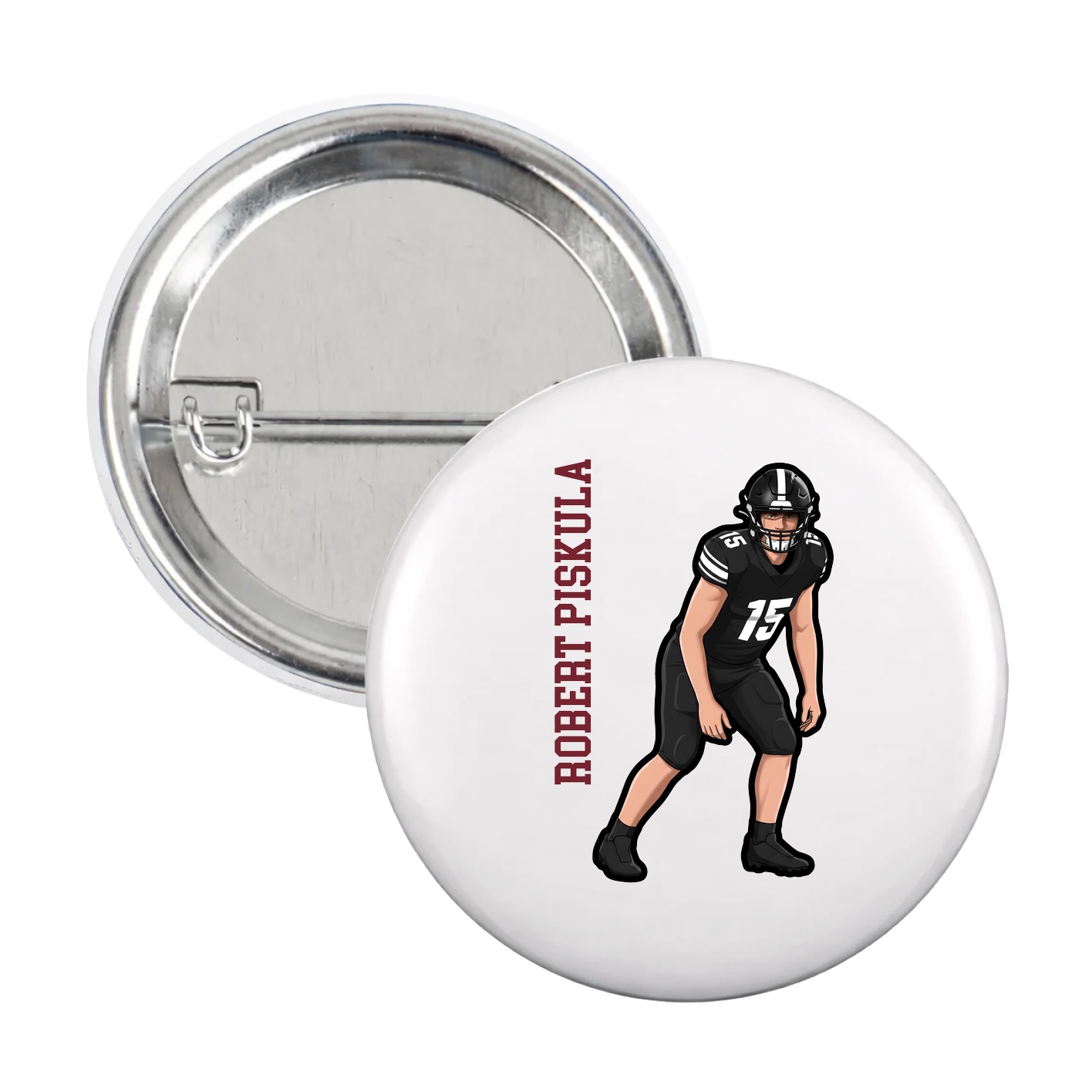Game Day Button — Name Vertical in White