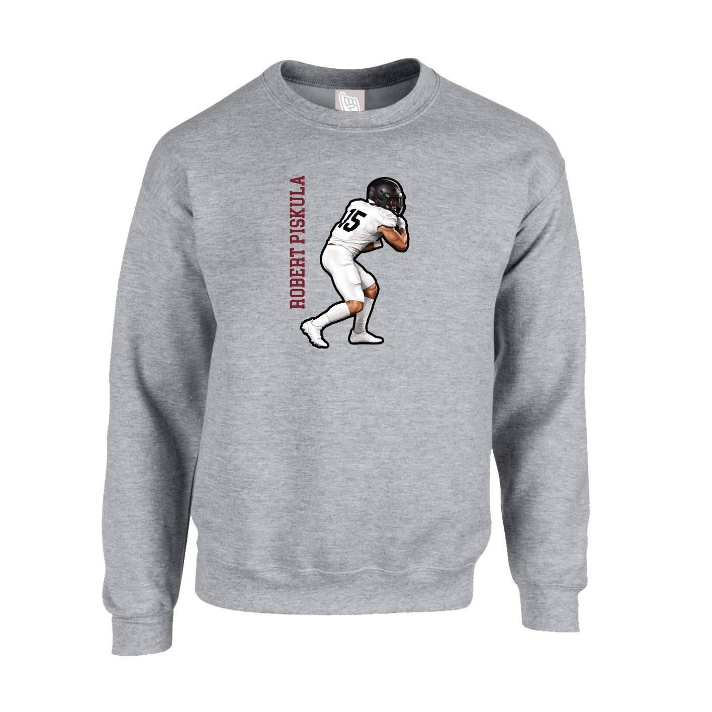 Fleece Crew — Name Vertical in Grey