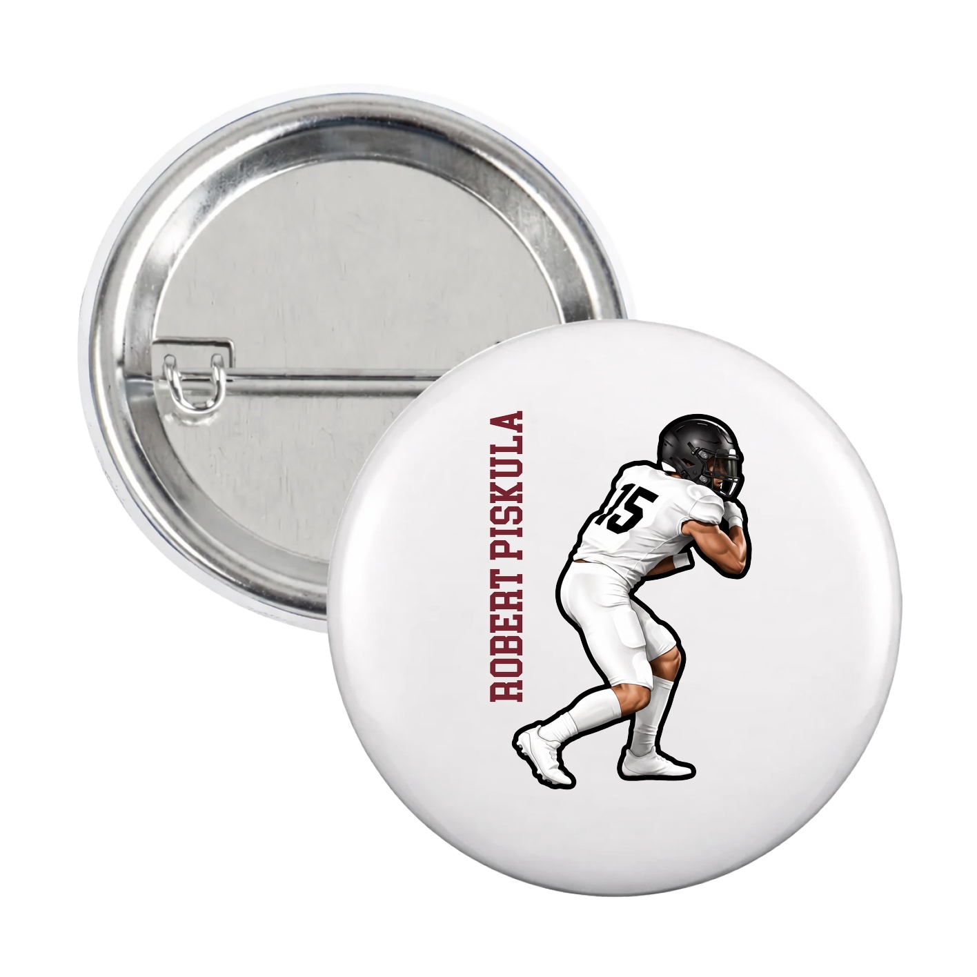 Game Day Button — Name Vertical in White
