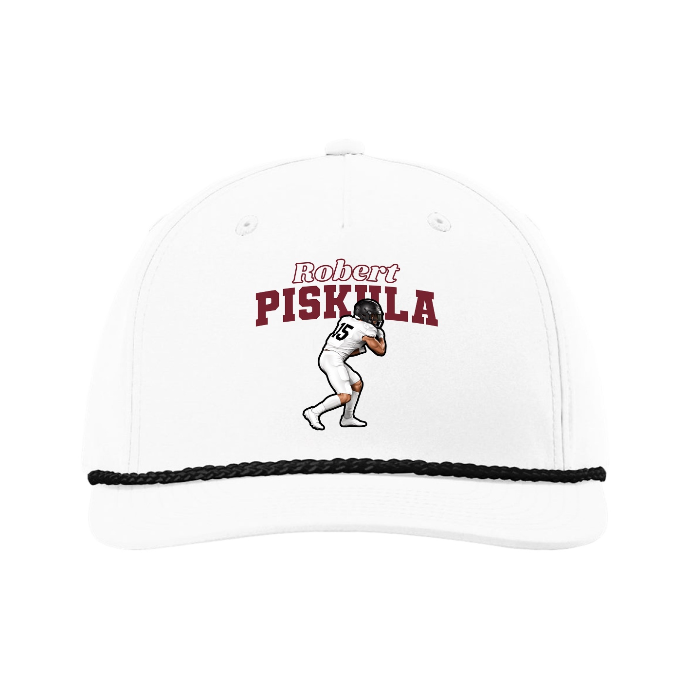 Five-Panel Classic Rope Cap — Name Arch in White