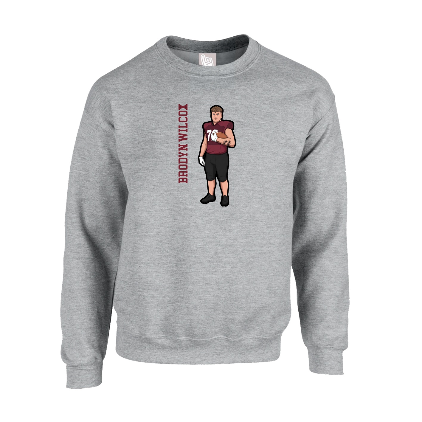 Fleece Crew — Name Vertical in Grey