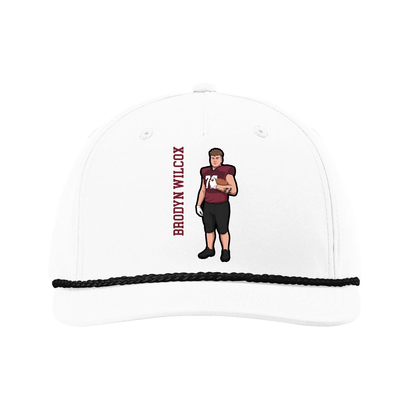 Five-Panel Classic Rope Cap — Name Vertical in White