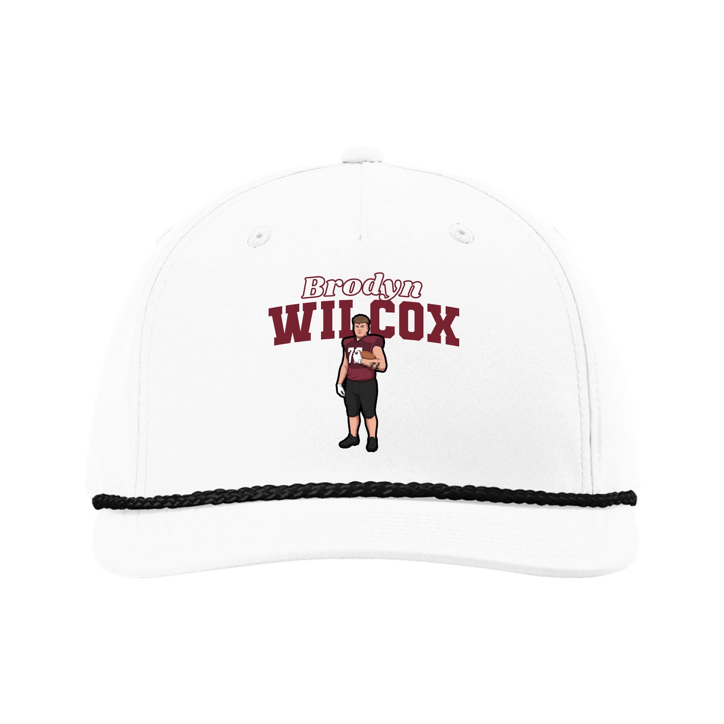 Five-Panel Classic Rope Cap — Name Arch in White