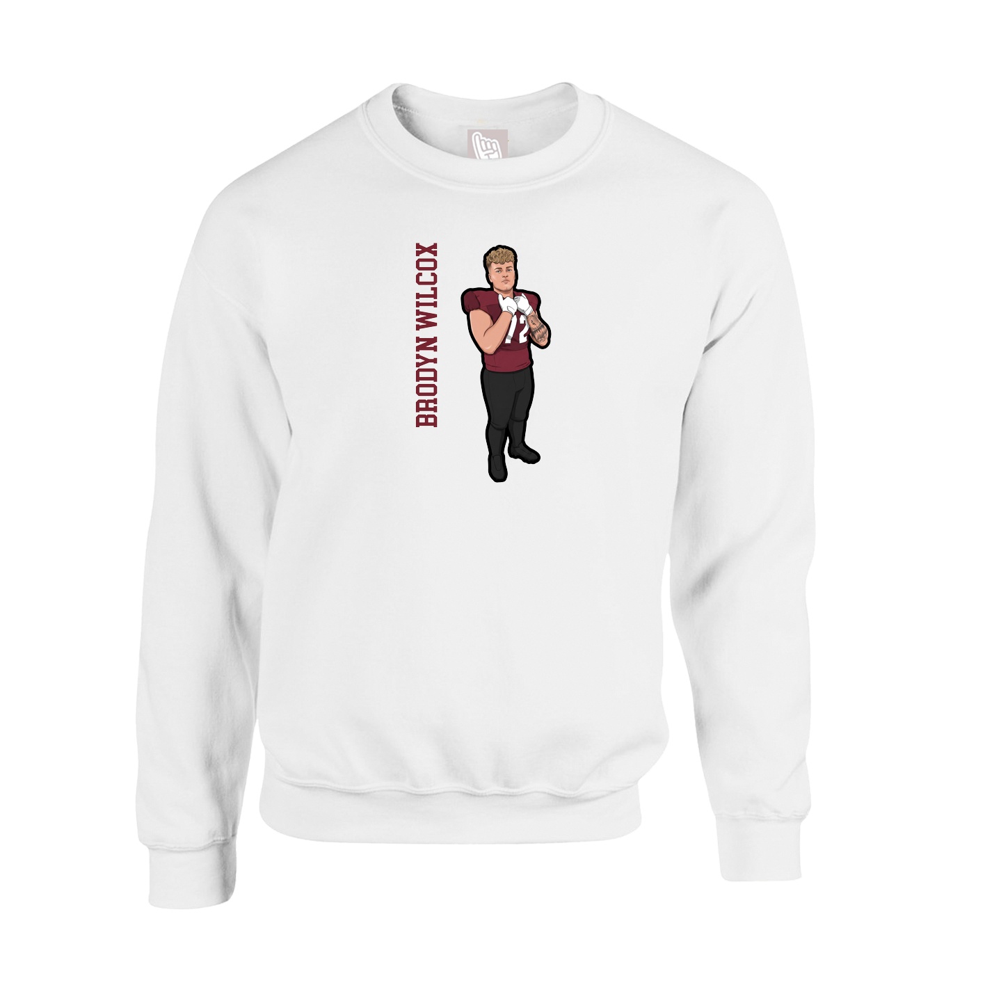 Fleece Crew — Name Vertical in White