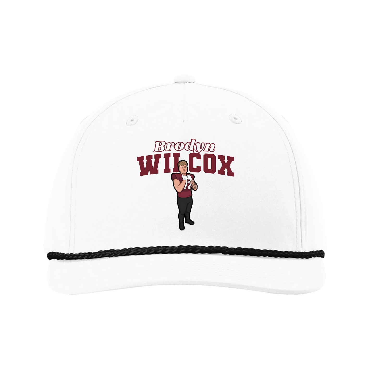Five-Panel Classic Rope Cap — Name Arch in White