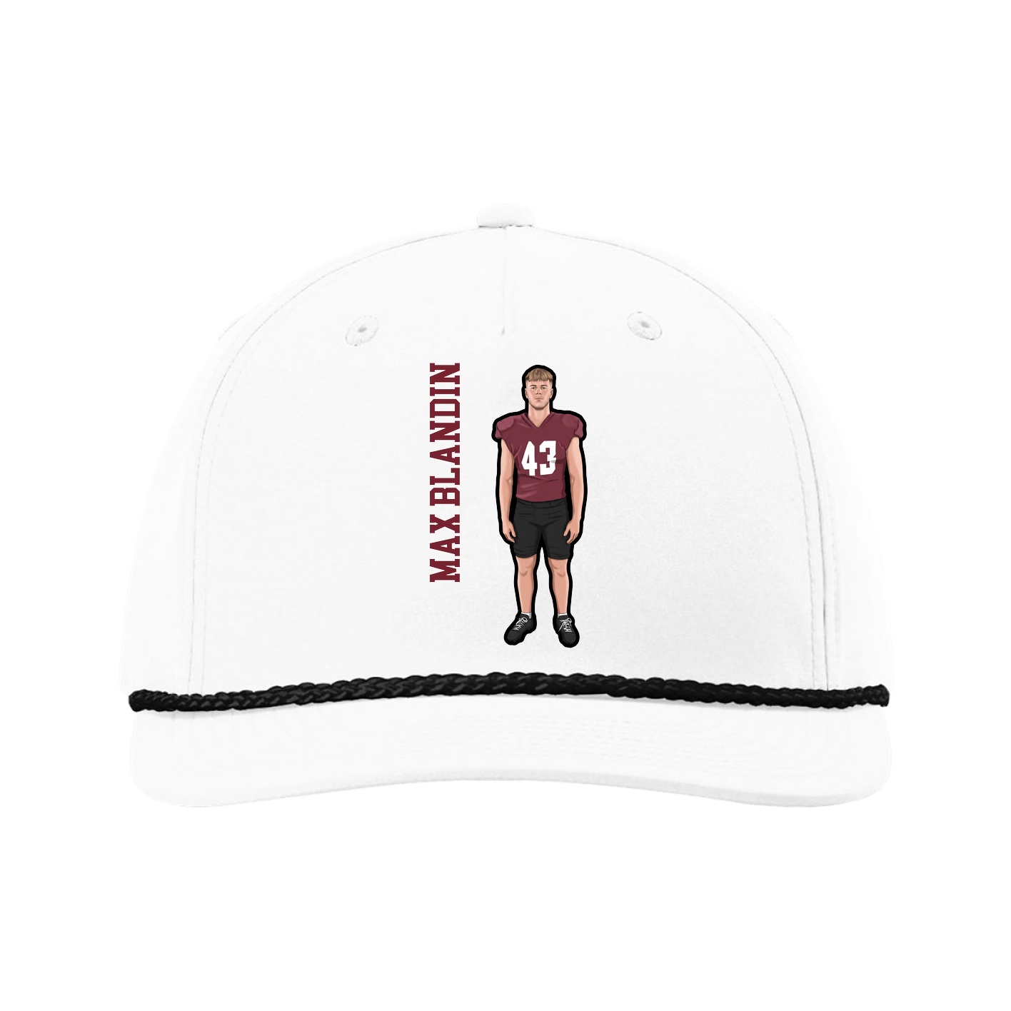Five-Panel Classic Rope Cap — Name Vertical in White
