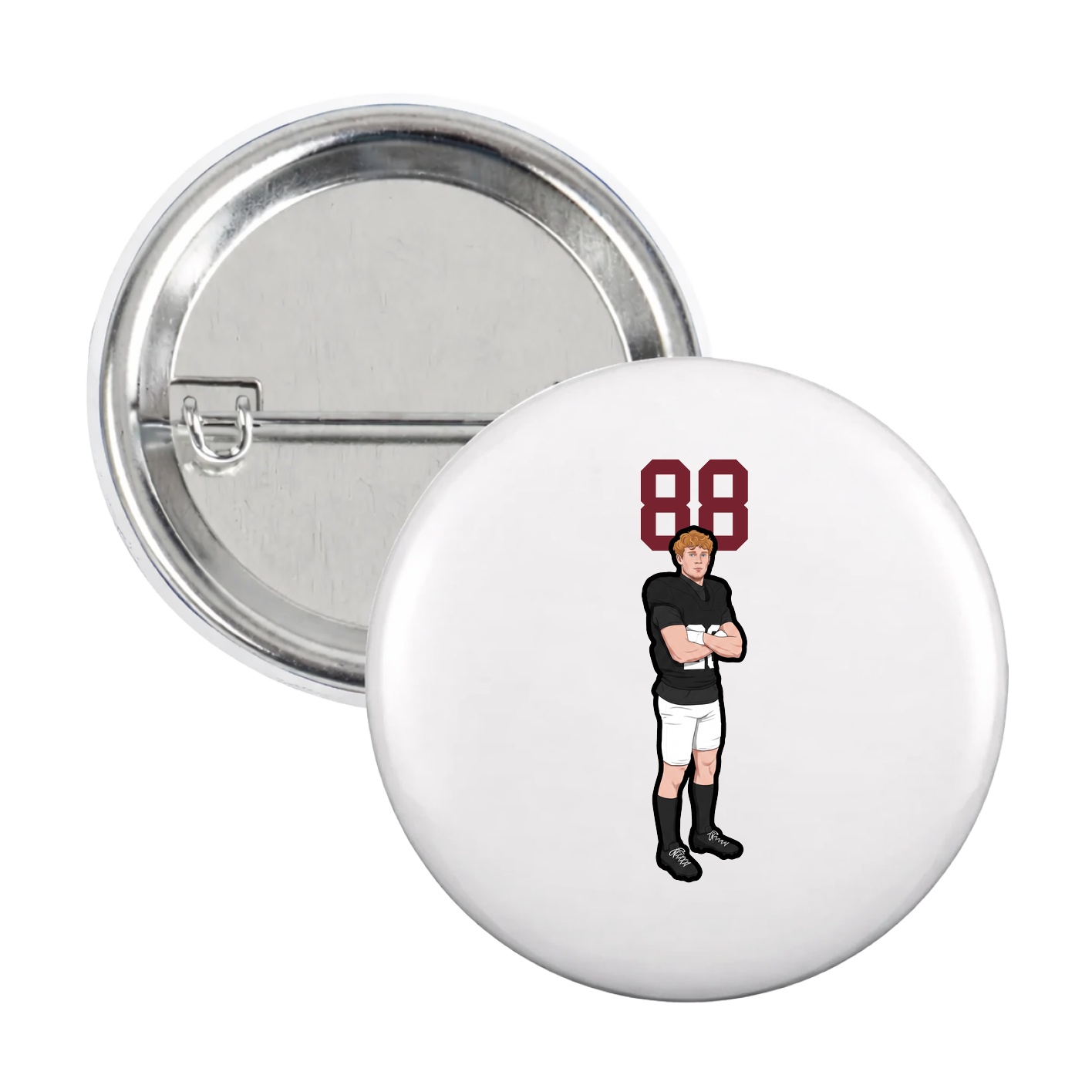 Game Day Button — Number Top in White