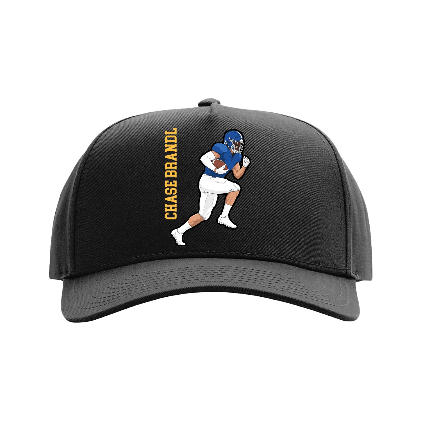 Full Fabric Five-Panel Champ Cap — Name Vertical in Black