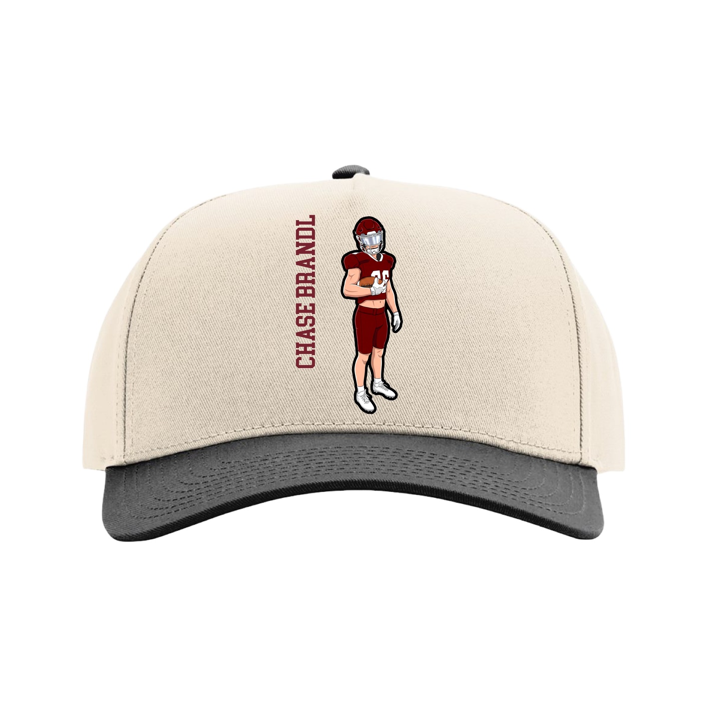 Full Fabric Five-Panel Champ Cap — Name Vertical in Cream/Black
