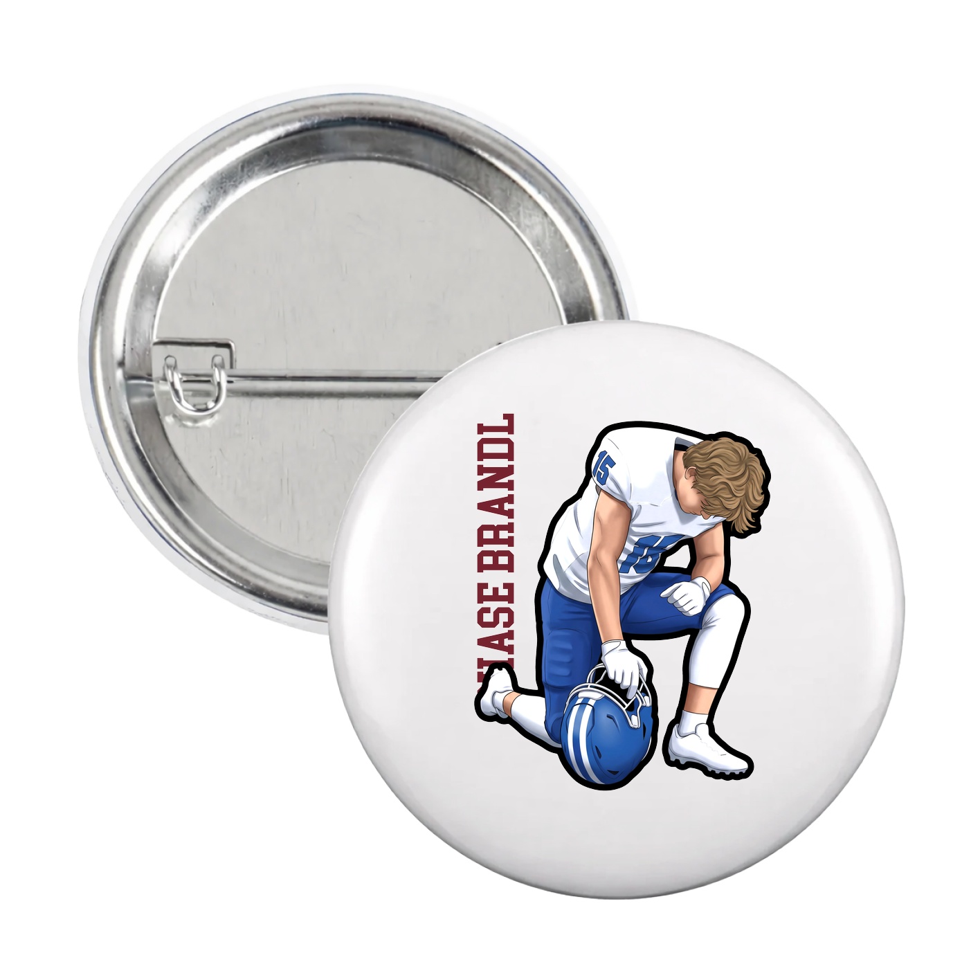 Game Day Button — Name Vertical in White