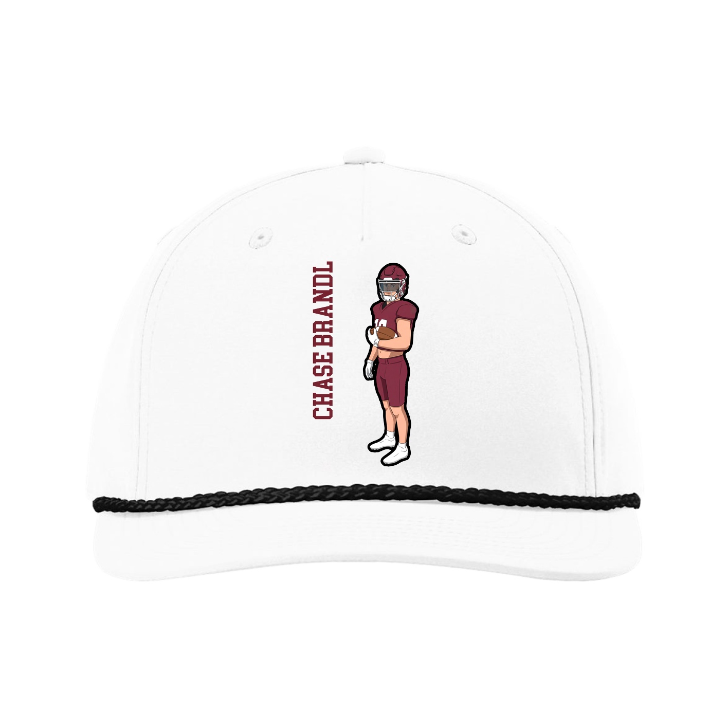Five-Panel Classic Rope Cap — Name Vertical in White