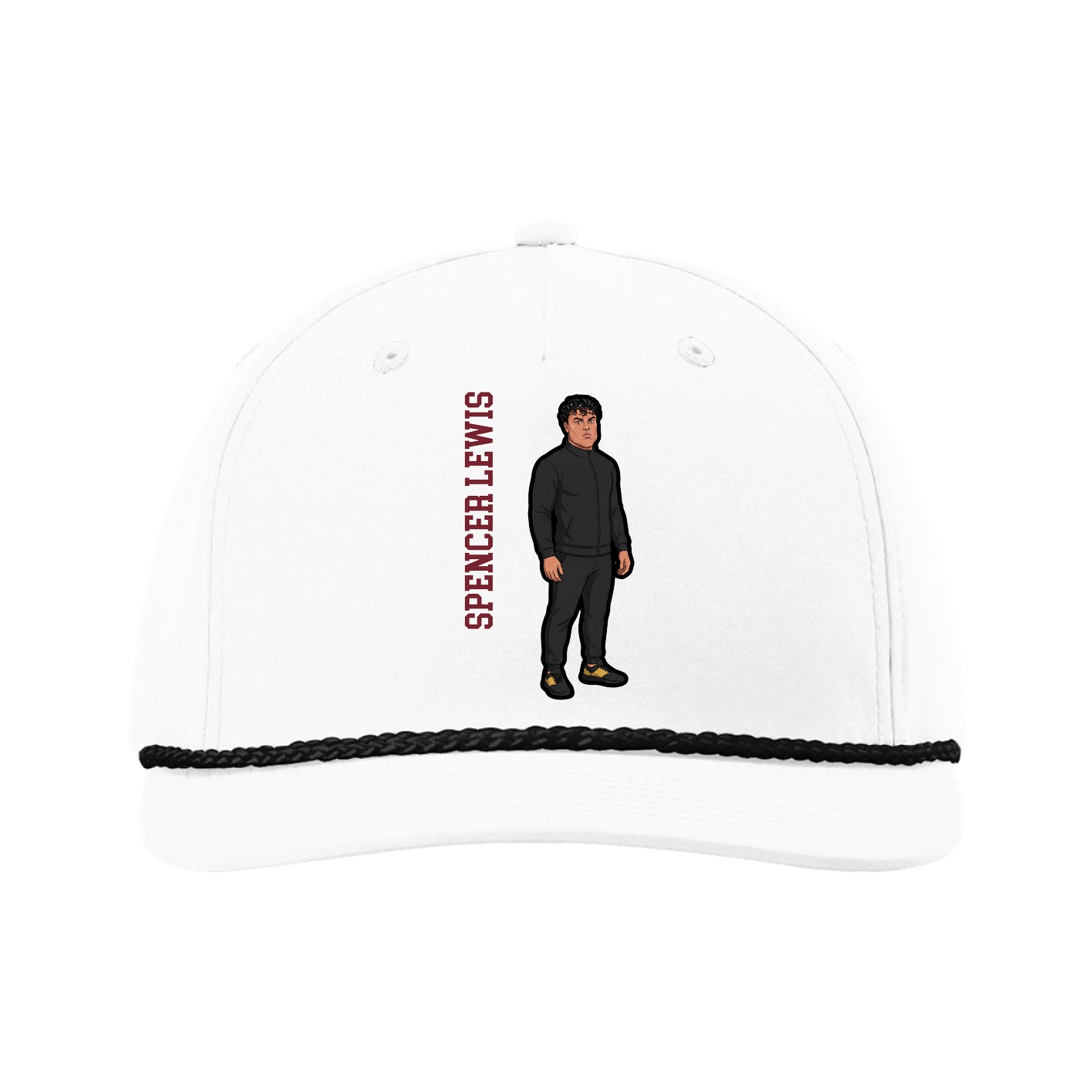 Five-Panel Classic Rope Cap — Name Vertical in White