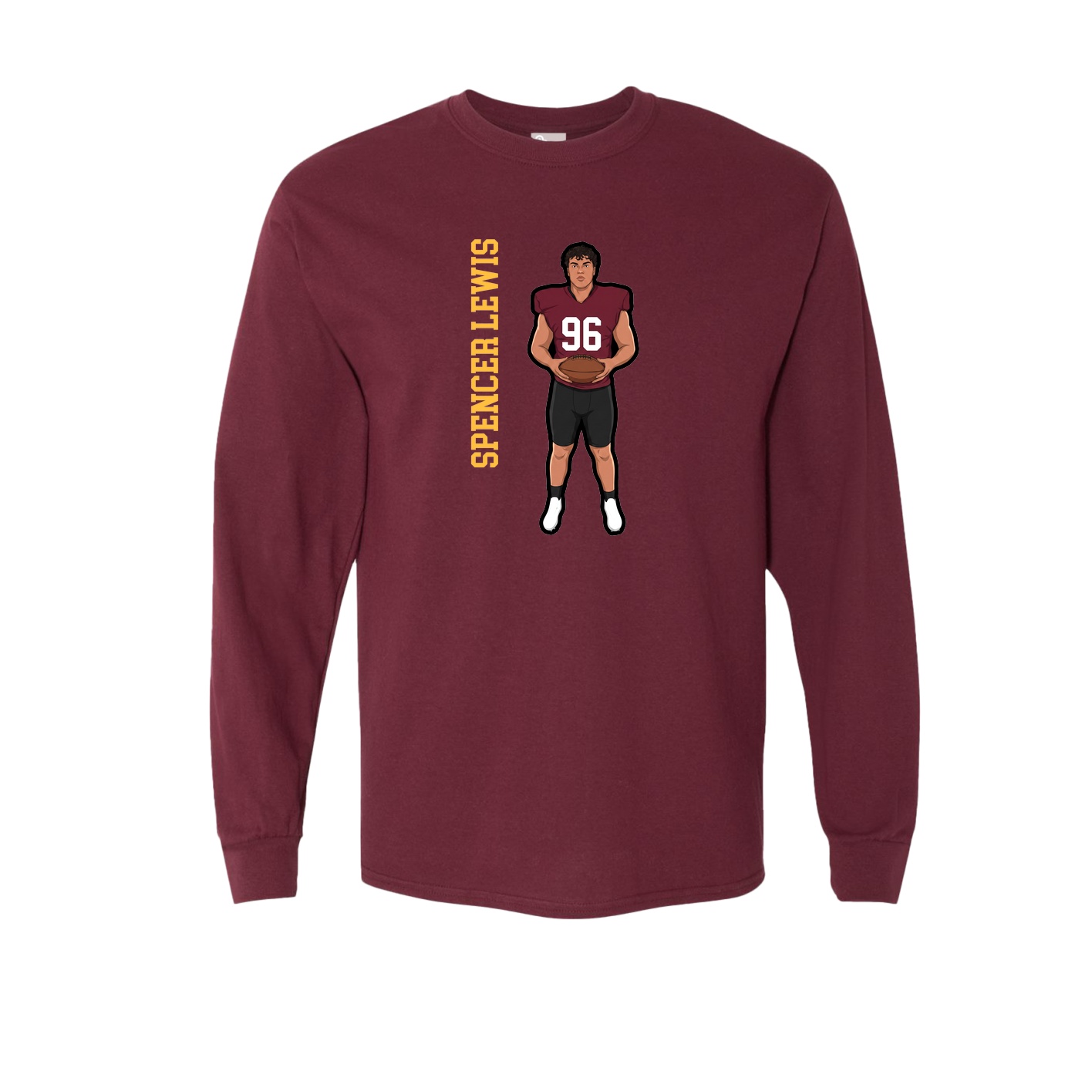 Long Sleeve Tee — Name Vertical in Maroon