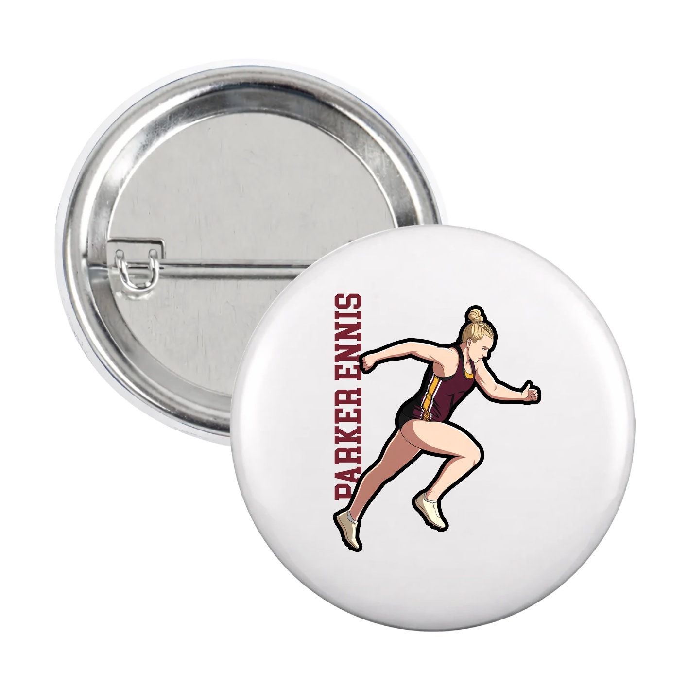 Game Day Button — Name Vertical in White