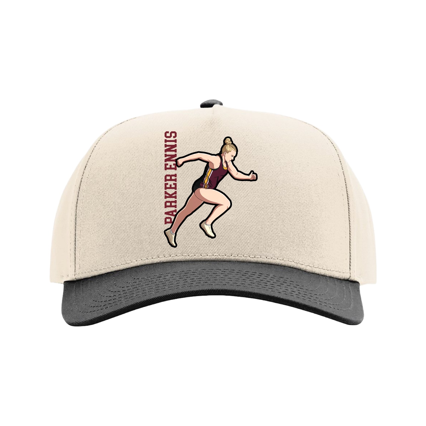 Full Fabric Five-Panel Champ Cap — Name Vertical in Cream/Black