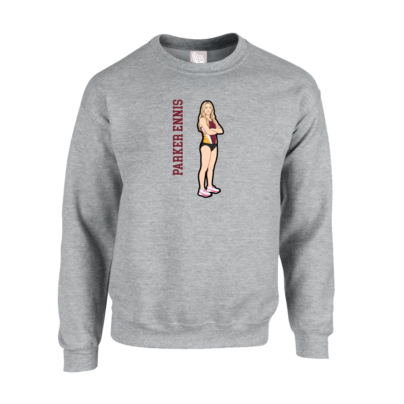 Fleece Crew — Name Vertical in Grey