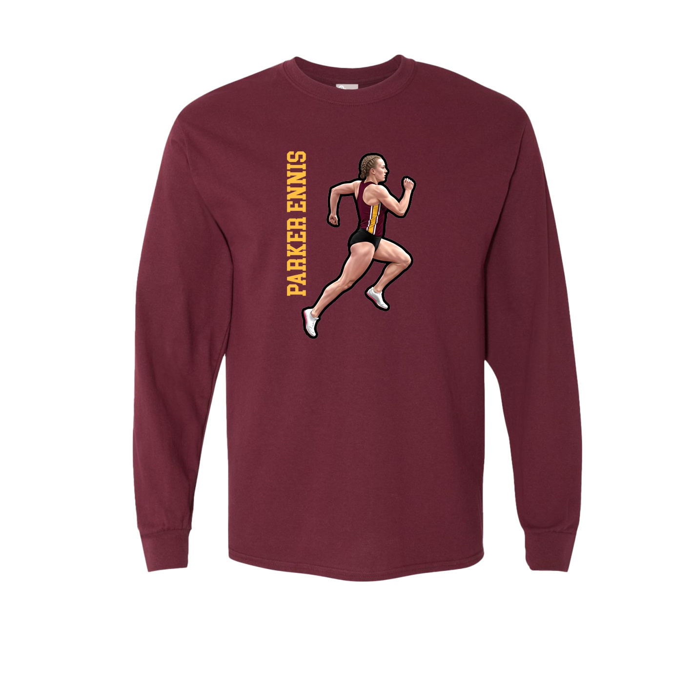 Long Sleeve Tee — Name Vertical in Maroon