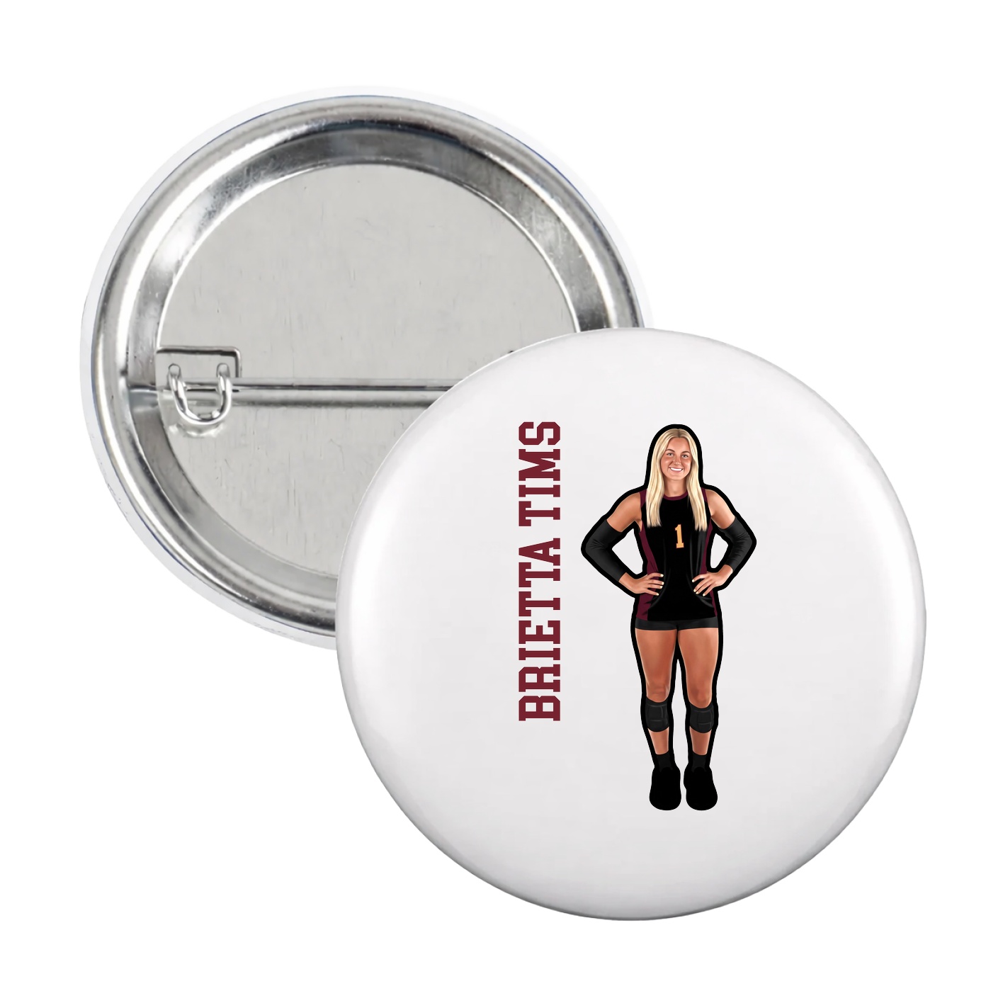 Game Day Button — Name Vertical in White