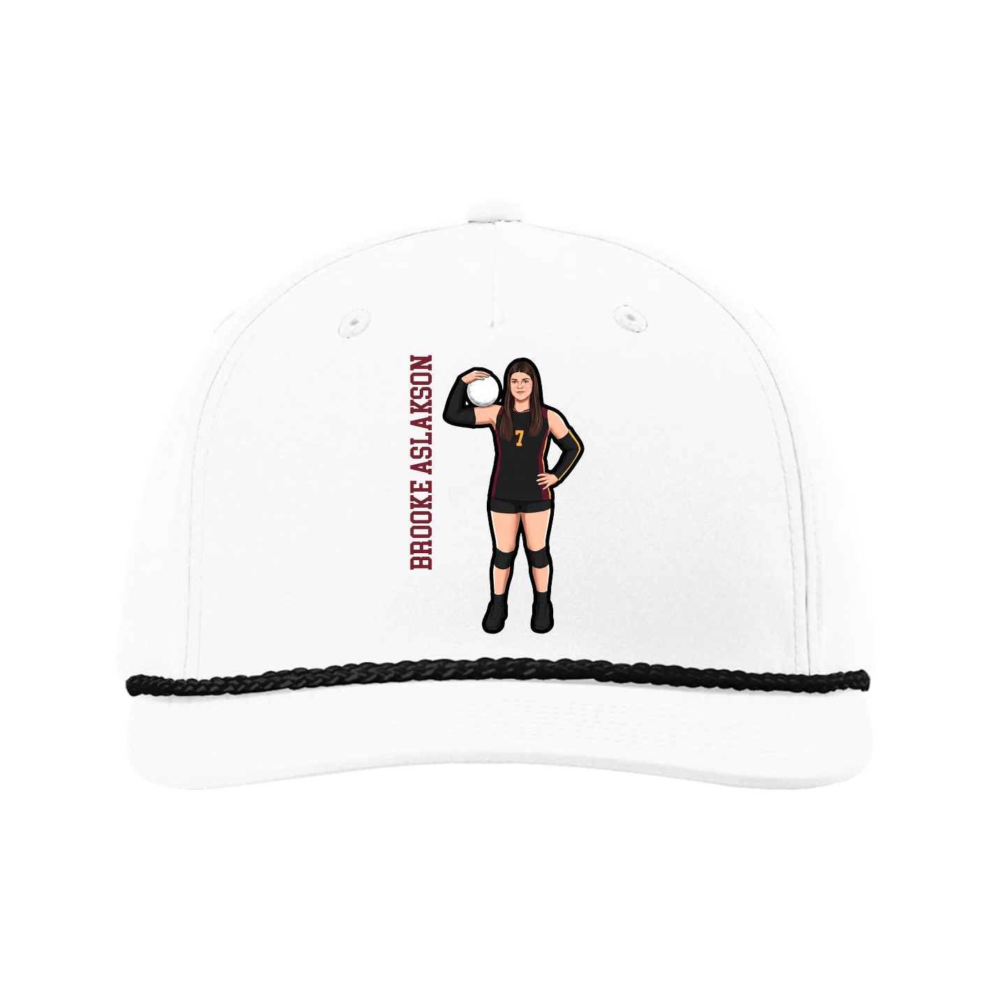 Five-Panel Classic Rope Cap — Name Vertical in White