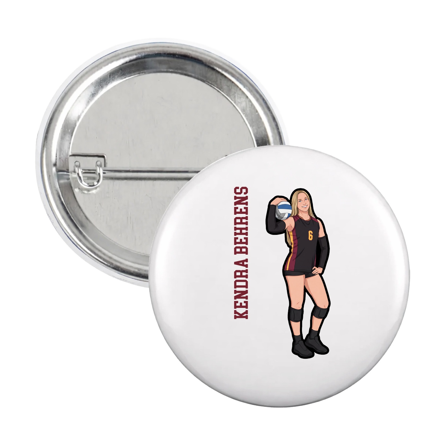 Game Day Button — Name Vertical in White