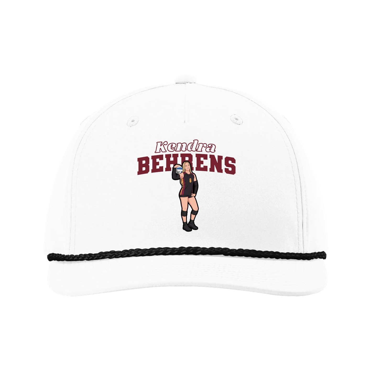 Five-Panel Classic Rope Cap — Name Arch in White