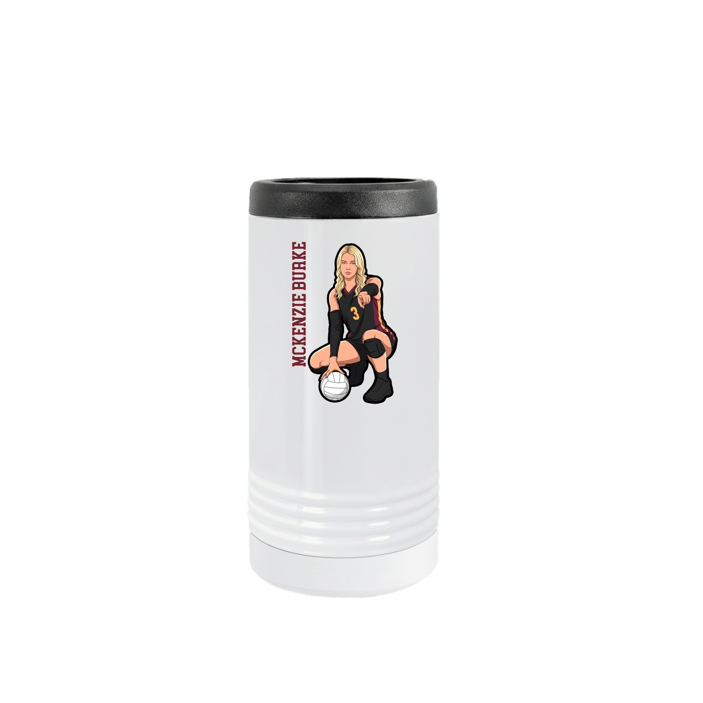 Slim Beverage Holder — Name Vertical in White