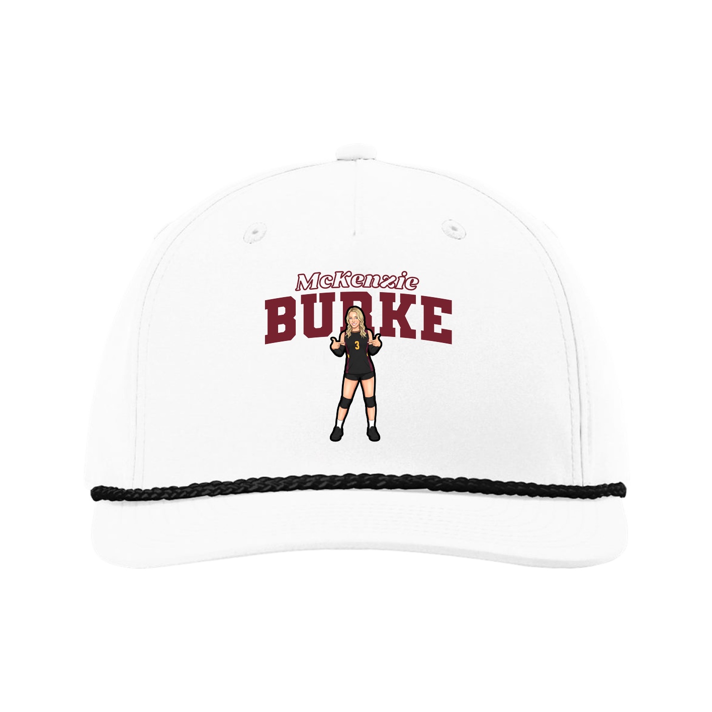 Five-Panel Classic Rope Cap — Name Arch in White